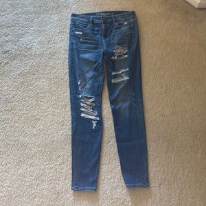 American Eagle Distressed Neutral Casual Basic Boho Ripped Jeans
